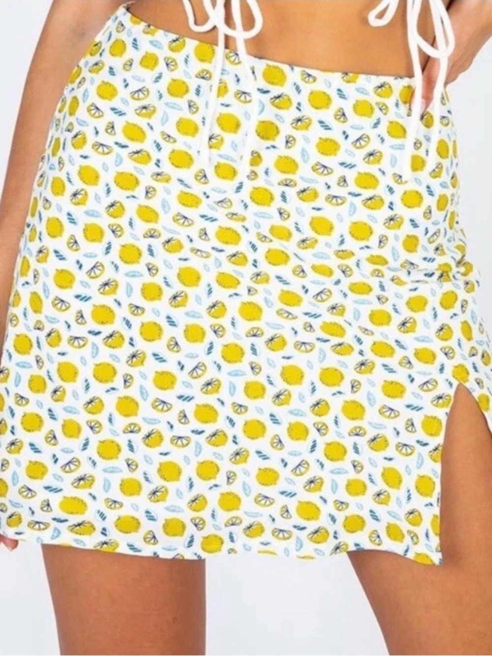 Princess Polly Positano Mini Skirt White with Yellow Lemon Print